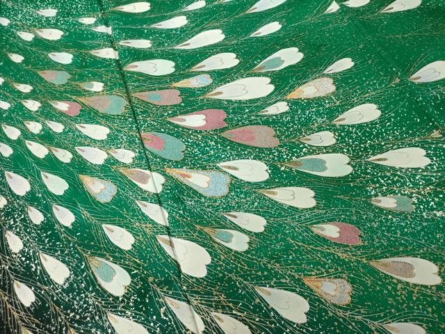 平和屋着物●写真家・秋山庄太郎 振袖 駒刺繍 孔雀羽文 暈し染め 正絹 逸品 AABH5882ck