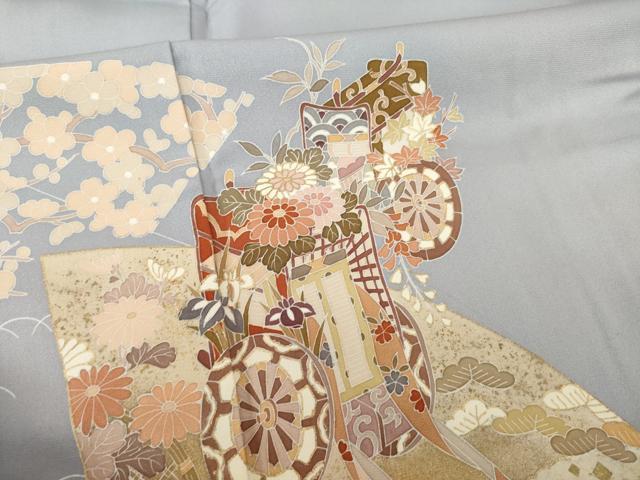 平和屋着物●豪華色留袖 友禅 地紙御所車花文 正絹 逸品 AABH5883ck