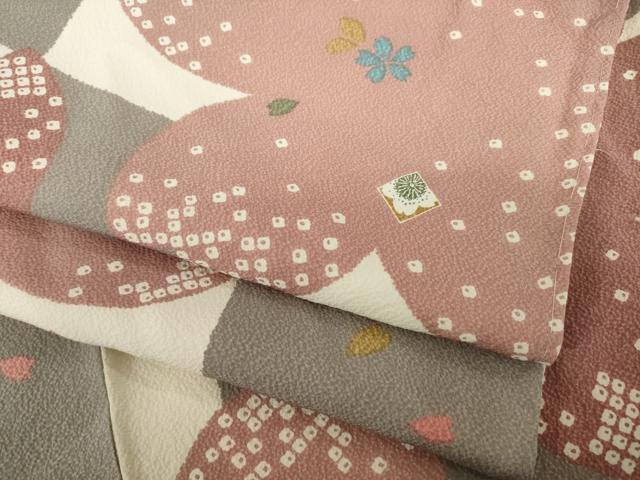 平和屋着物●上質な小紋 市松桜文 正絹 逸品 AABH5884ck
