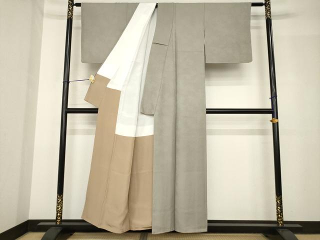 平和屋着物●京加賀友禅 百貫達雄 色無地 生壁色 正絹 逸品 AABH5887ck