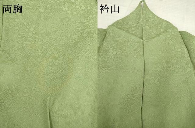 平和屋着物●上質な色無地 光琳菊地紋 黄海松茶色 正絹 逸品 AABH5892ck
