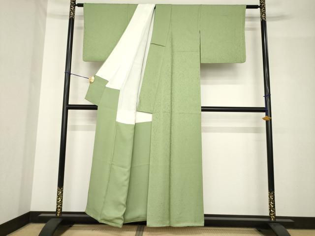 平和屋着物●上質な色無地 光琳菊地紋 黄海松茶色 正絹 逸品 AABH5892ck