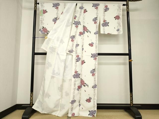 平和屋着物●小紋 飾花文 洗える着物 未使用 AABH5900ck