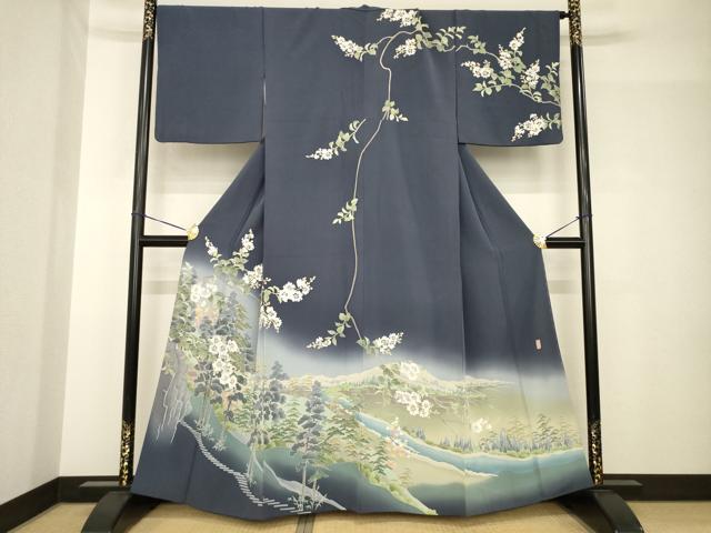 平和屋着物●本加賀友禅作家 三口章 訪問着 風景樹林文 暈し染め ますいわ屋扱い 正絹 逸品 AABH5907ck