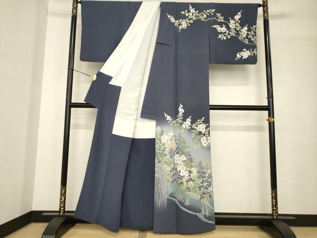 平和屋着物●本加賀友禅作家 三口章 訪問着 風景樹林文 暈し染め ますいわ屋扱い 正絹 逸品 AABH5907ck