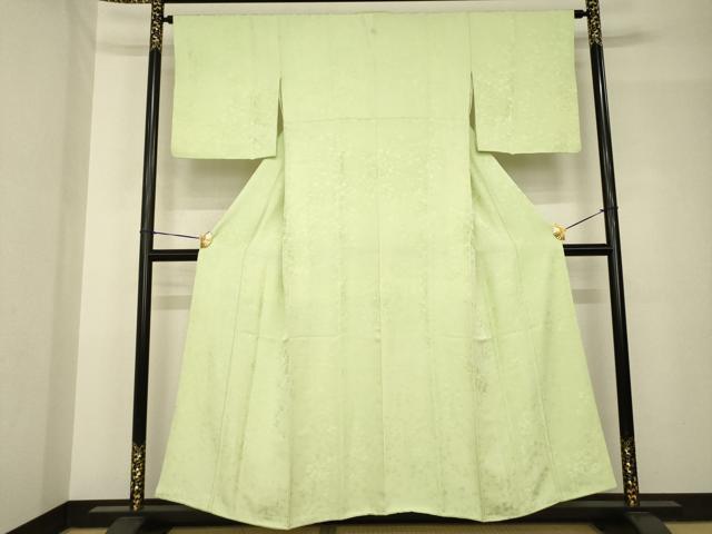 平和屋着物●上質な色無地 草木地紋 若菜色 正絹 逸品 AABH5909ck