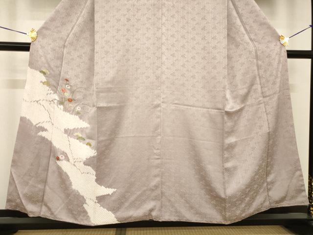 平和屋着物●訪問着 絞り 刺繍 流水草花文 金糸 正絹 逸品 AABH5912ck