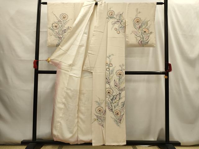 平和屋着物■訪問着 手描き 草花文 正絹 逸品 AABH5926sx