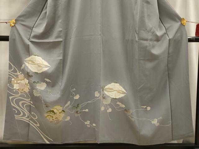 平和屋着物■色留訪問着 双鶴梅松文 正絹 逸品 AABH5930sx