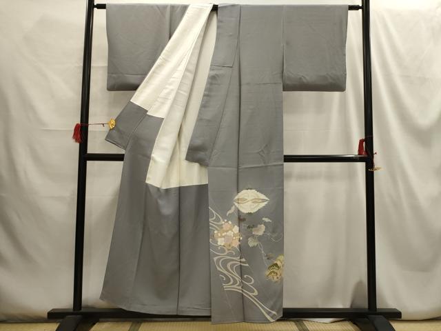 平和屋着物■色留訪問着 双鶴梅松文 正絹 逸品 AABH5930sx