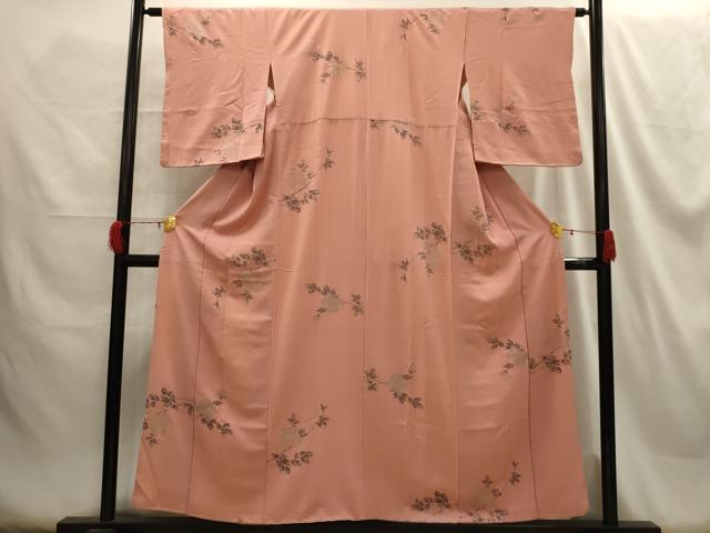 平和屋着物■上質な小紋 枝花文 銀糸 正絹 逸品 AABH5937sx