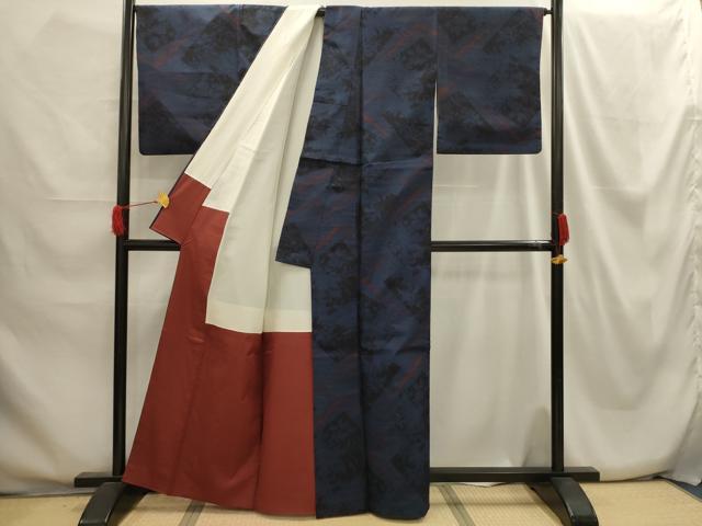 平和屋着物■上質な紬 色紙重ね花文 正絹 逸品 AABH5970sx