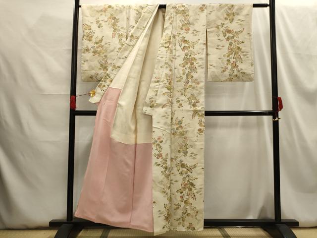 平和屋着物■上質な小紋 草花文 金糸 正絹 逸品 AABH5981sx