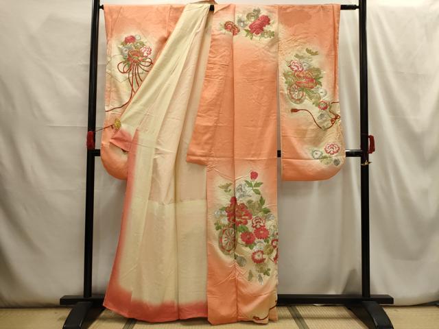 平和屋着物■豪華振袖 刺繍 花車文 暈し染め 金銀糸 金彩 正絹 逸品 AABH6020sx