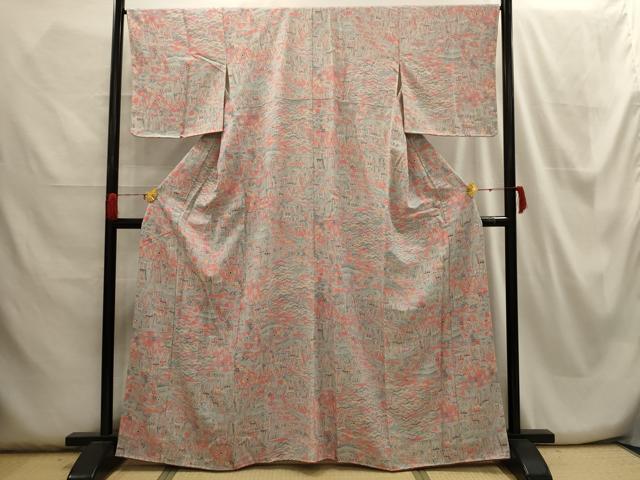 平和屋着物■上質な小紋 松竹梅風景文 正絹 逸品 AABH6037sx
