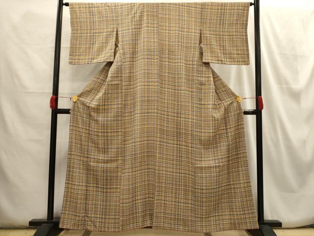 平和屋着物■上質な小紋 格子 正絹 逸品 AABH6042sx