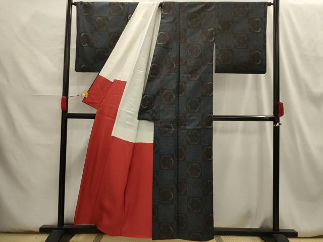 平和屋着物■本場大島紬 市松花文 正絹 逸品 AABH6053sx