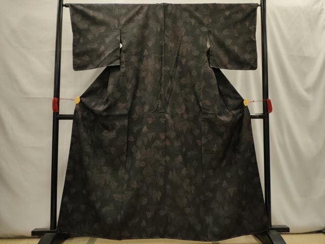 平和屋着物■上質な小紋 紬地 風景文 黒地 正絹 逸品 AABH6059sx
