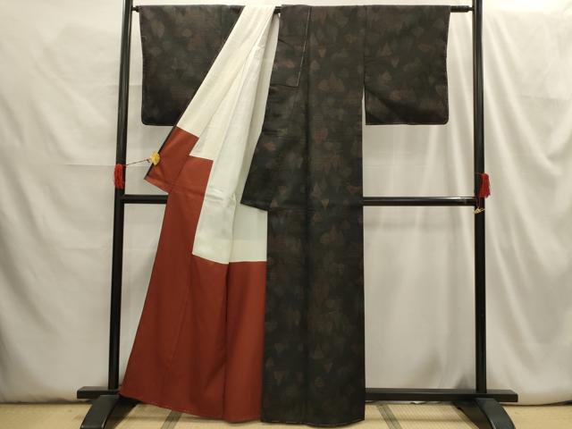 平和屋着物■上質な小紋 紬地 風景文 黒地 正絹 逸品 AABH6059sx