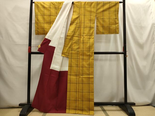 平和屋着物■上質な紬 格子 正絹 逸品 AABH6068sx