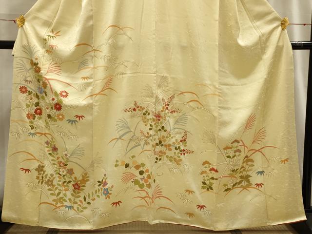 平和屋着物■訪問着 駒刺繍 草花文 金彩 三越扱い 正絹 逸品 AABH6069sx