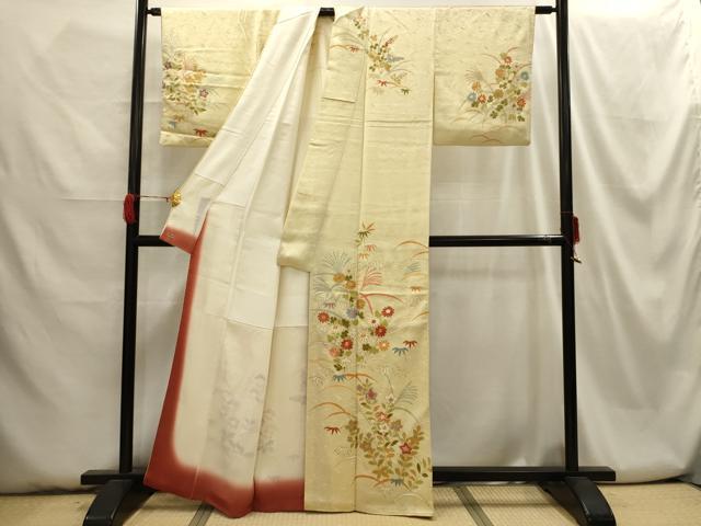 平和屋着物■訪問着 駒刺繍 草花文 金彩 三越扱い 正絹 逸品 AABH6069sx
