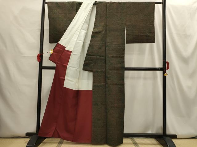 平和屋着物■上質な紬 幾何学文様 正絹 逸品 AABH6071sx