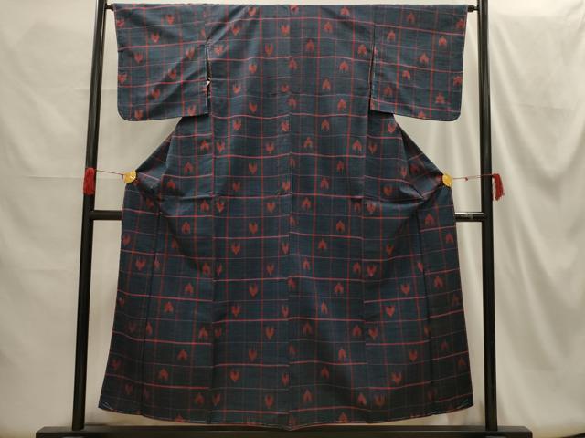 平和屋着物■上質な紬 格子 正絹 逸品 AABH6072sx