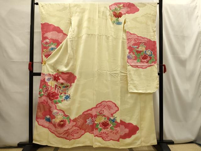 平和屋着物■豪華振袖 駒刺繍 絞り 御所車花文 正絹 逸品 AABH6075sx