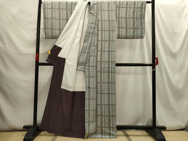 平和屋着物■小紋 格子 金彩 洗える着物 AABH6080sx