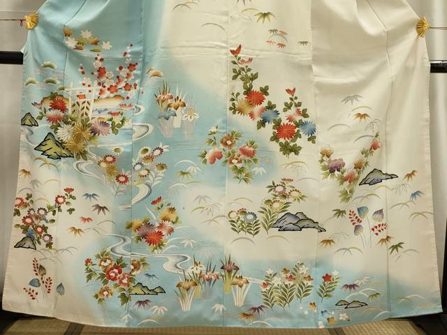 平和屋着物■訪問着 刺繍 松竹梅流水花文 金糸 金彩 洗える着物 AABH6086sx