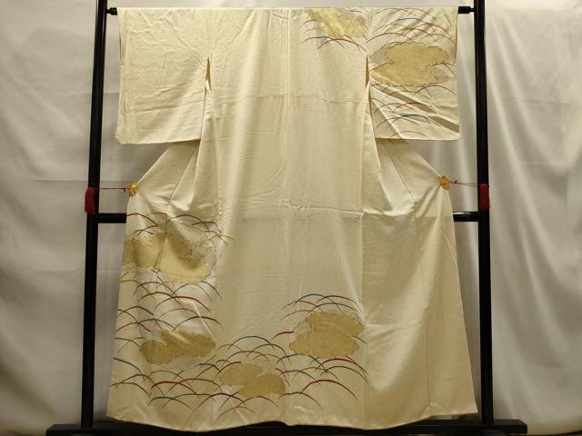 平和屋着物□訪問着 駒刺繍 雲取り花唐草文 金彩 正絹 逸品