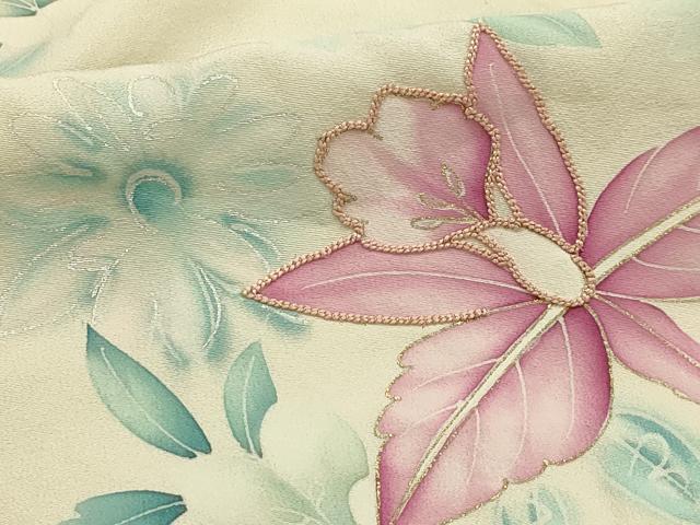 平和屋着物■訪問着 刺繍 草花文 暈し染め 金銀彩 正絹 逸品 AABH6099sx