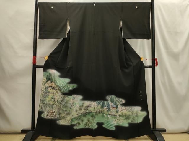 平和屋着物■豪華黒留袖 作家物 風景文 暈し染め 正絹 逸品 AABH6123sx