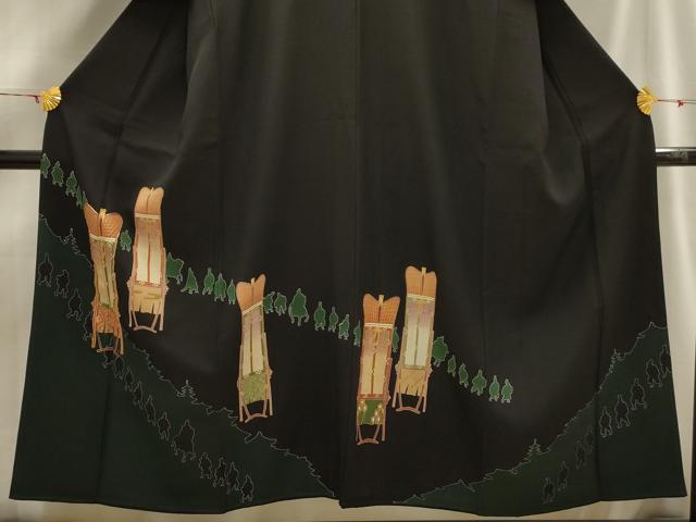 平和屋着物■豪華黒留袖 駒刺繍 大名行列 金彩 正絹 逸品 AABH6128sx