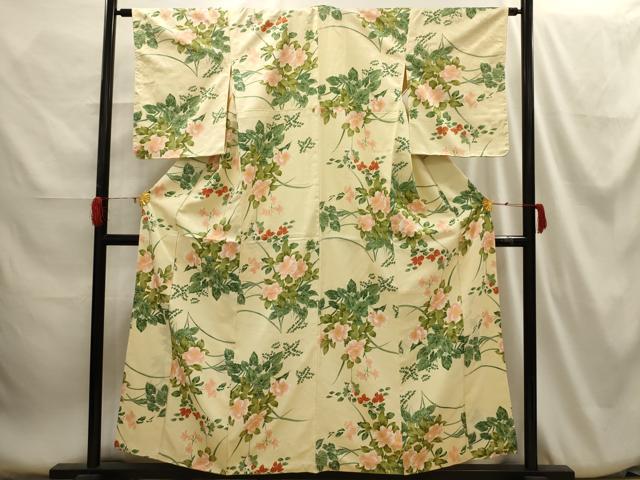 平和屋着物■小紋 草花文 金彩 洗える着物 AABH6159sx