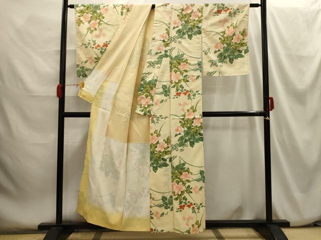 平和屋着物■小紋 草花文 金彩 洗える着物 AABH6159sx