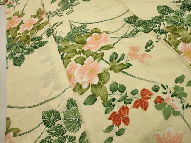 平和屋着物■小紋 草花文 金彩 洗える着物 AABH6159sx