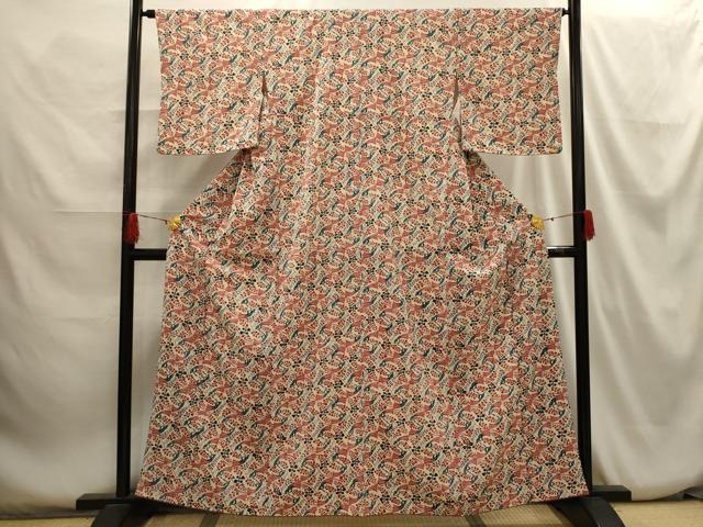 平和屋着物■小紋 型染め 草花文 鬼しぼ縮緬 洗える着物 AABH6161sx