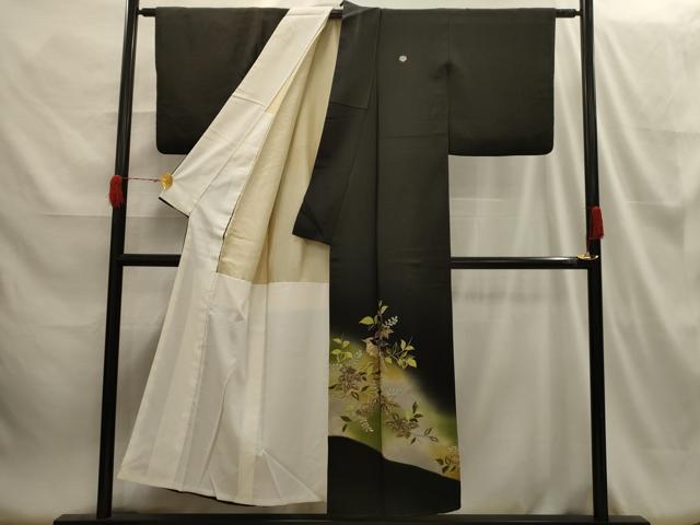 平和屋着物■豪華黒留袖 刺繍 花鳥文 暈し染め 金糸 正絹 逸品 AABH6172sx
