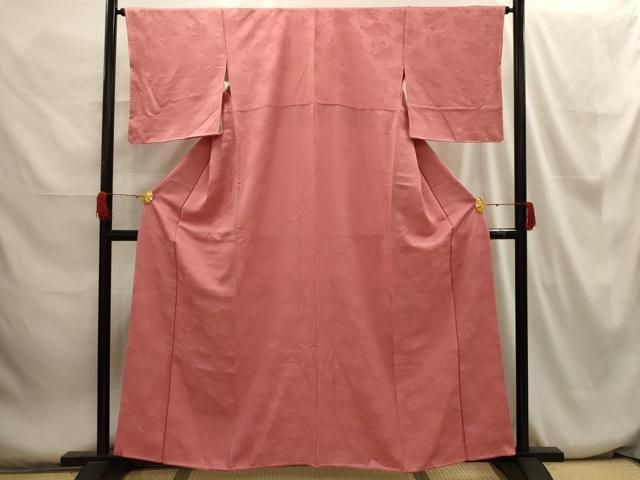 平和屋着物■上質な色無地 草花地紋 甚三紅色 正絹 逸品 AABH6174sx