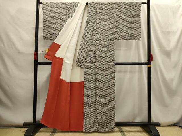 平和屋着物■上質な小紋 型染め 亀甲花文 正絹 逸品 AABH6185sx