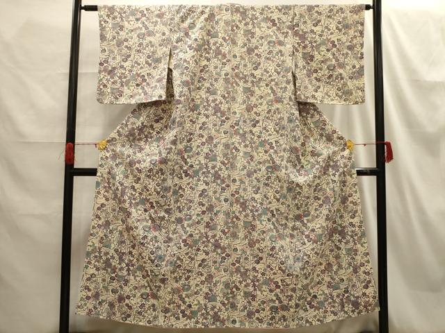 平和屋着物■上質な小紋 流水花唐草文 正絹 逸品 AABH6197sx