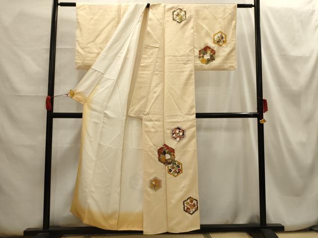 平和屋着物■訪問着 駒刺繍 亀甲草花文 金彩 正絹 逸品 AABH6200sx