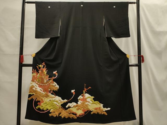 平和屋着物■豪華黒留袖 刺繍 山車文 金彩 正絹 逸品 AABH6201sx