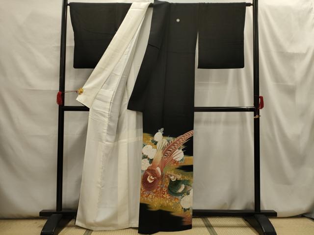 平和屋着物■豪華黒留袖 作家物 刺繍 花鳥文 暈し染め 金彩 正絹 逸品 AABH6207sx