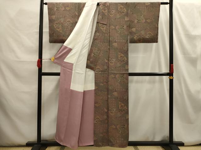 平和屋着物■上質な小紋 扇面花鳥舞蝶文 正絹 逸品 AABH6215sx