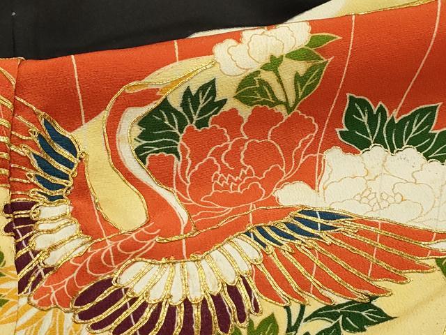 平和屋着物■豪華黒留袖 駒刺繍 飛鶴花文 金彩 正絹 逸品 AABH6233sx