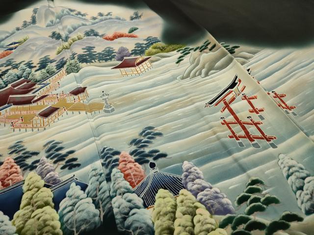 平和屋着物■豪華黒留袖 風景文 暈し染め 正絹 逸品 AABH6237sx