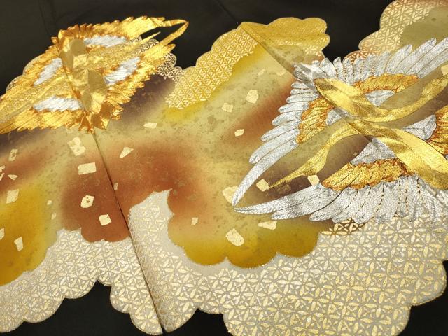 平和屋着物■豪華黒留袖 駒刺繍 雲取双鶴文 金彩 正絹 逸品 AABH6243sx
